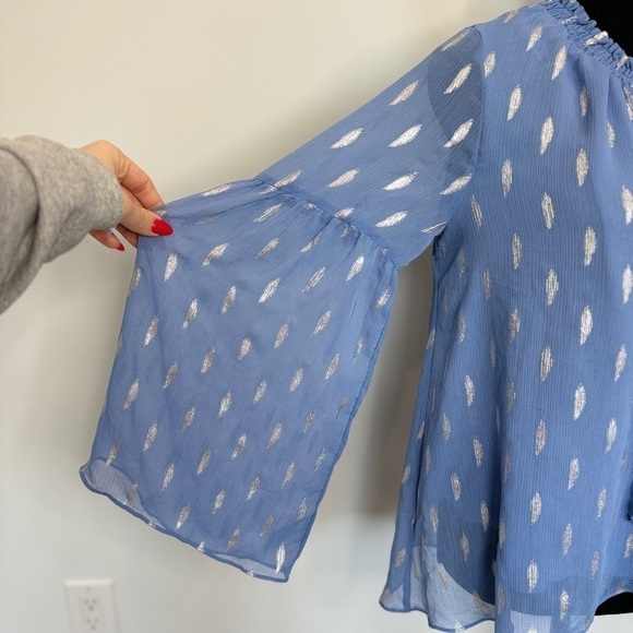 Jennifer Lopez Blue and Silver Sheer Overlay Blouse (Small) - Picture 5 of 9